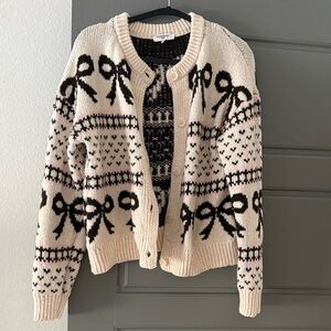 Freshman Cream and Black Bow Pattern Cardigan